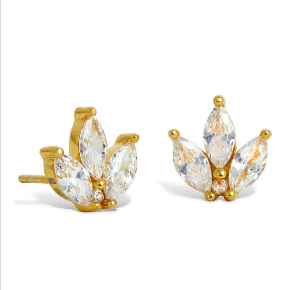 Savvy Cie 18K Gold Vermeil Trefoil CZ Stud Earring